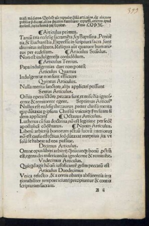Articulus primus. - Articulus Tricesimus.