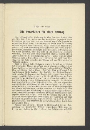 Erstes Kapitel: Die Vorarbeiten für einen Vortrag