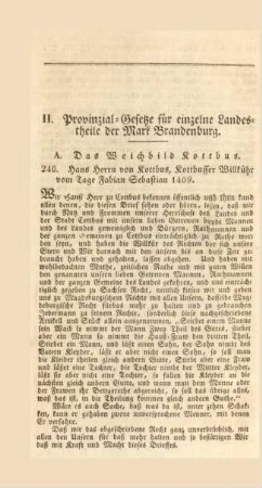 II. Provinzial-Gesetze für einzelne Landestheile der Mark Brandenburg