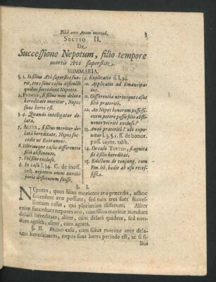 Sectio II. De Successione Nepotum, filio tempore mortis avi superstite.