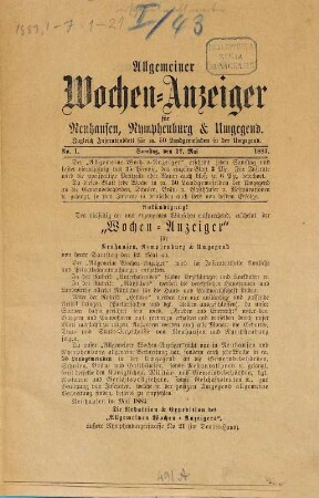 Allgemeiner Wochen-Anzeiger für Neuhausen, Nymphenburg & Umgegend : ein Blatt für den Bürger und Landmann. 1883, 12. Mai - 18. Nov.