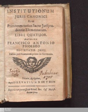 Institutionum Juris Canonici Sive Primorum totius Sacrae Jurisprudentiae Elementorum. Libri Quatuor