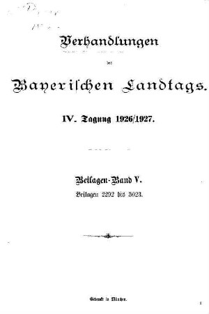 Verhandlungen des Bayerischen Landtags. Beilagen. 1926/27,5