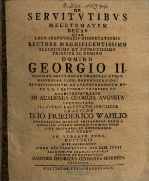 De servitutibus meletematum decas
