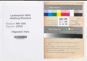 Entnazifizierung Hans Hilgendorf, geb. 26.11.1891 (Studienrat)