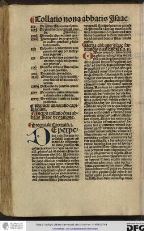 Incipit collatio prima abbatis Isaac de oratione.