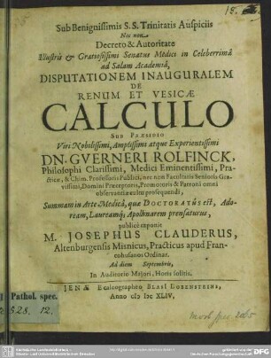 De renum et vesicae calculo