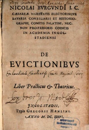 Nicolai Burgundi de evictionibus : liber practicus & theoreticus