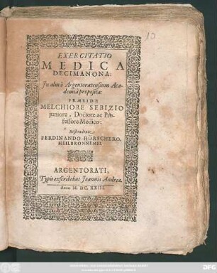 Exercitatio Medica Decima Nona