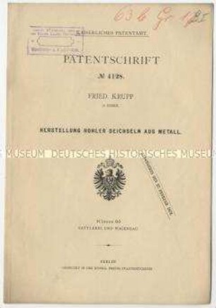 Patentschrift über die Herstellung hohler Deichseln aus Metall, Patent-Nr. 4128