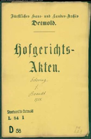 Detering, Amtsrat zu Westervinnen gegen Henrich Brandt zu Schötmar - Schuldforderung