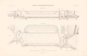 Schleuse, Brahemünde: Grundriss, Längsschnitt Schleuse (aus: Atlas zur Zeitschrift für Bauwesen, hrsg. v. G. Erbkam, Jg. 38, 1888)