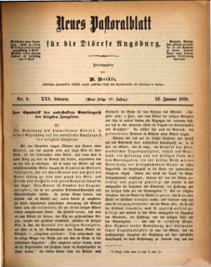 Neues Pastoralblatt für die Diöcese Augsburg. 21 = N.F., Jg. 4. 1878