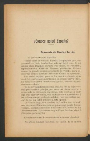 ¿Conoce usted España? : Respuesta de Maurice Barrès.