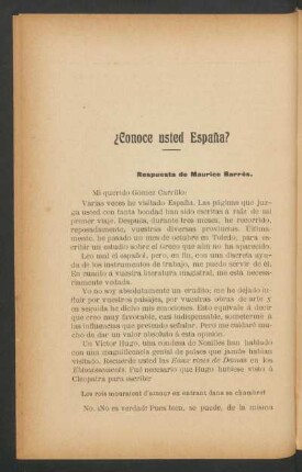¿Conoce usted España? : Respuesta de Maurice Barrès.