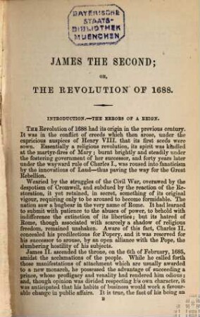 James the Second; or, the Revolution of 1688 : An Historical Romance. Edited by W. Harrison Ainsworth