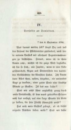 IV. Derselbe an Denselben