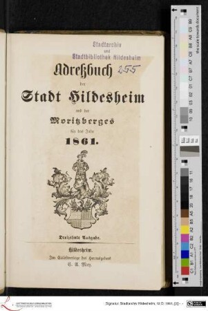1861: [1861] Adreßbuch der Stadt Hildesheim und des Moritzberges : für das Jahr 1861