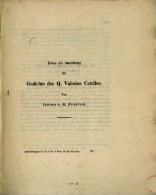 Ueber die Anordnung der Gedichte des Q. Valerius Catullus