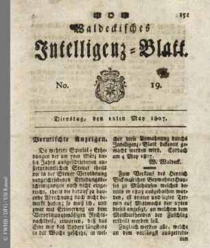 No. 19, Dienstag, den 12ten May 1807