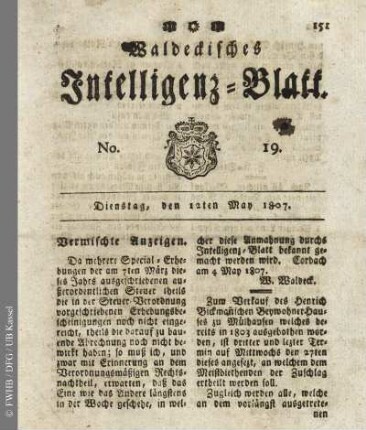 No. 19, Dienstag, den 12ten May 1807