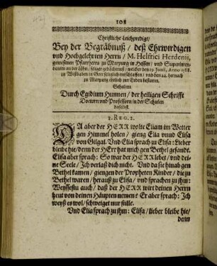 Christliche Leichpredigt/ Bey der Begräbnuß/ deß Ehrwirdigen und Hochgelehrten Herrn/ M. Helfrici Herdenii, gewesenen Pfarrherrs zu Marpurg in Hessen [...]
