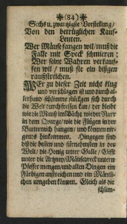 Sechs u. zwantzigste Vorstellung/ Von den betrüglichen Kauf-Leuten.