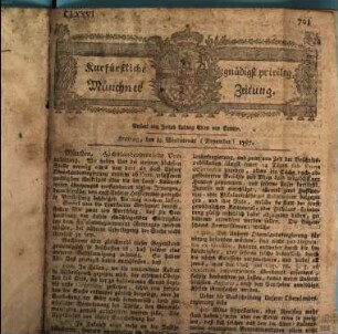 Kurfürstlich gnädigst privilegirte Münchner-Zeitung. 1787, 9. Nov.