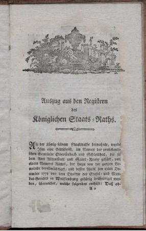 Auszug aus den Registern des Königlichen Staats-Raths.
