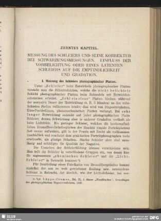 Zehntes Kapitel. Messung des Schleiers und seine Korrektur bei Schwärzungsmessungen. Einfluss der Vorbelichtung oder eines latenten Schleiers auf die Empfindlichkeit und Gradation