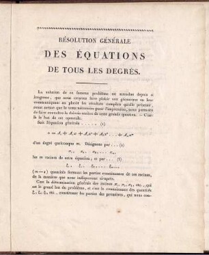 Résolution générale des équations de tous les degrés.