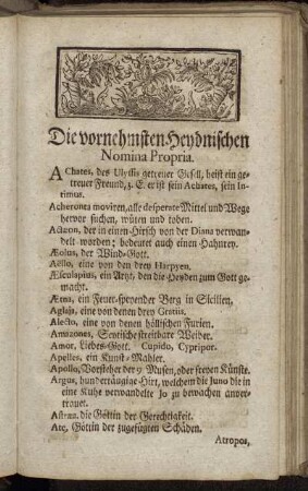 Die vornehmsten Heydnischen Nomina Propria.