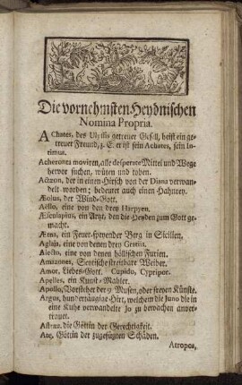 Die vornehmsten Heydnischen Nomina Propria.