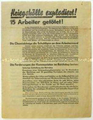 Flugblatt der KPD zur Explosion im IG Farben-Werk Premnitz am 7. Dezember 1932