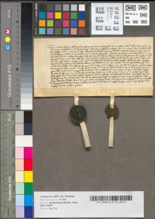 Abt und Konvent zu Liesborn (Lysborne) tauschen mit Jaspar van Oer Land. Das Kloster erhält in der Johannynckhove das Land Ersloe, bisher zum Gut Smalbrock gehörig. Jaspar erhält ein Stück im Geyster holte beim Geyster bome, bisher Teil der Johanninckhove, zur Zeit von Rollye bearbeitet. Rollye erhält sechs Stücke von Jaspar von Oer, auf der Eslar schiessend. Den Tausch vereinbaren Anthonius, Kellner des Klosters, Jaspar von Oer und sein Vogt Cruse. Der Abt und Jaspar von Oer kündigen ihre Siegel an. Zeugen: Wychart Berlinckhoff, Woestehoff und Rollye. up sunte Maria Magdalenen dach