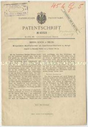 Patentschrift eines biegsamen Ausflussrohres an Jaucheverteiler u. dgl., Patent-Nr. 43323