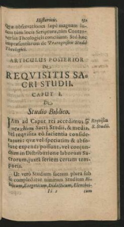 Articulus Posterior De Requisitis Sacri Studii.