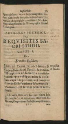 Articulus Posterior De Requisitis Sacri Studii.