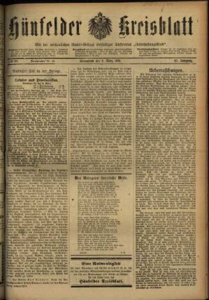 Erste Ausgabe vom Samstag, den 09. März 1918.
