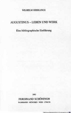 Augustinus - Leben und Werk : eine bibliographische Einführung