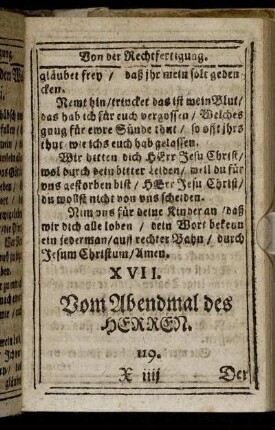 XVII. Vom Abendmal des Herren.