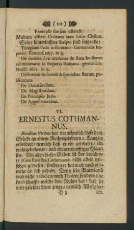 VI. Ernestus Cothmanus