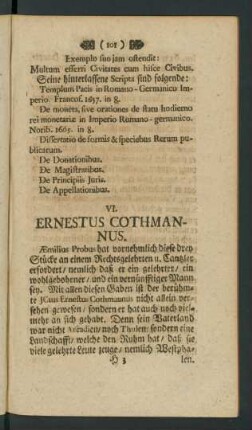 VI. Ernestus Cothmanus