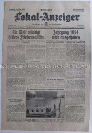 "Berliner Lokal-Anzeiger" zur Reaktion des Auslandes auf die "Friedensvorschläge" Hitlers