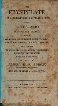 De erysipelate eiusque speciebus praecipuis : Diss. inaug. med.
