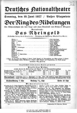 Der Ring des Nibelungen Vorabend: Das Rheingold