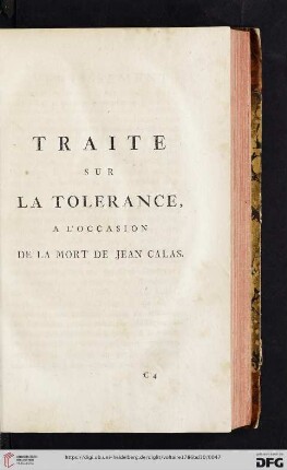 Traite sur la tolerance a l'occasion de la mort de Jean Calas
