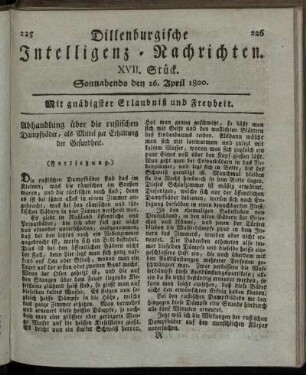 XVII. Stück. Sonnabends den 26. April 1800.