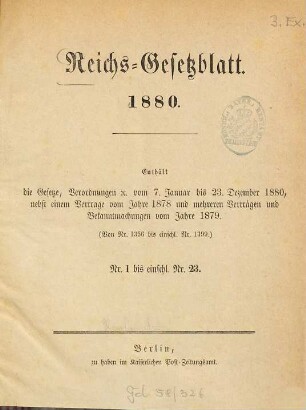 Reichsgesetzblatt. 1880