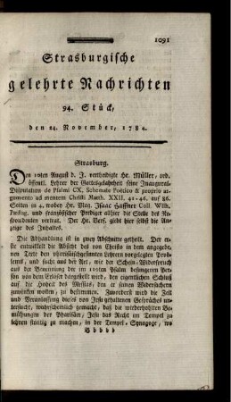 94. Stück, den 24. November, 1784.